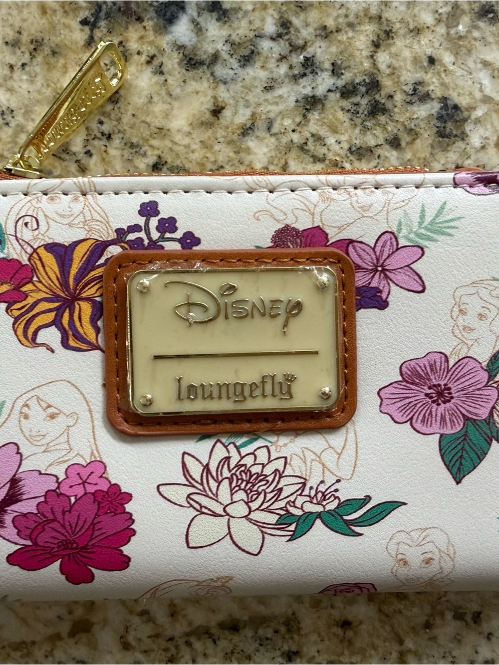 Loungefly Disney Floral Zip Wallet - White with Pink, Purple & Green Accents